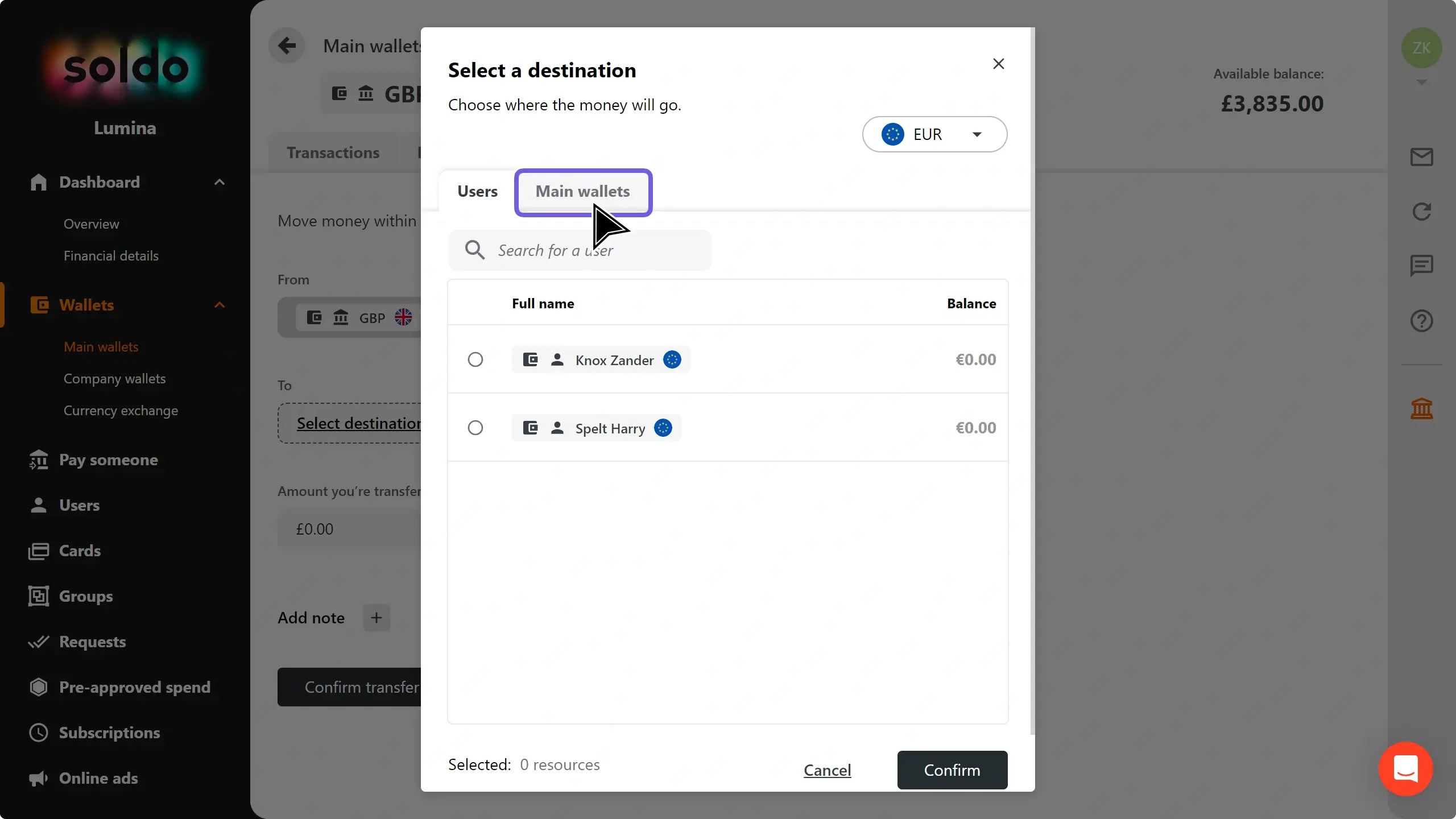 WC_Wallets_SelectDestinationEURCurrency_MainWalletTabAnnotated_202409_EN.png
