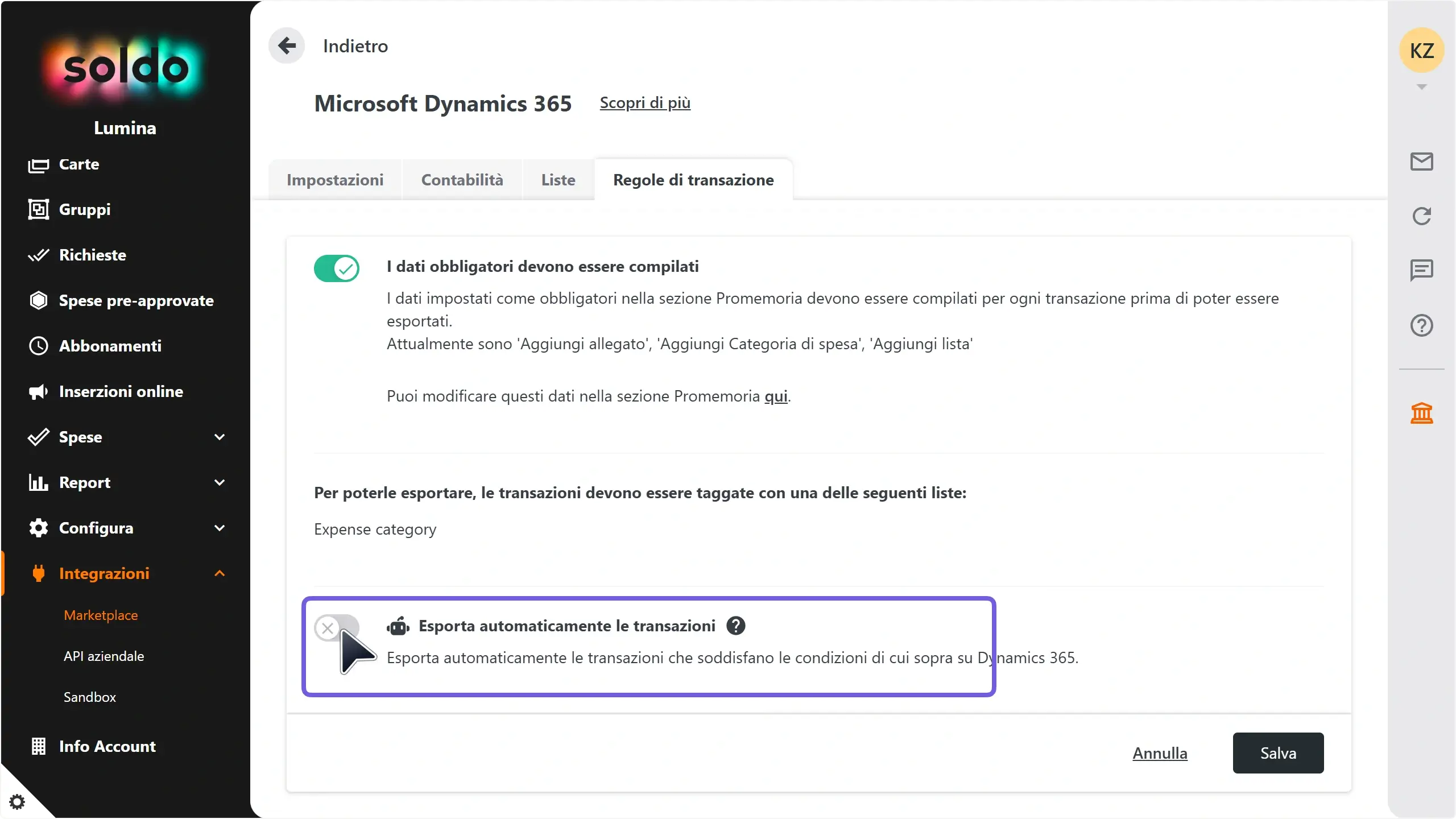 WC_Integrations_AutoExportPostSetupToggleDisabled_202502_ITA.webp
