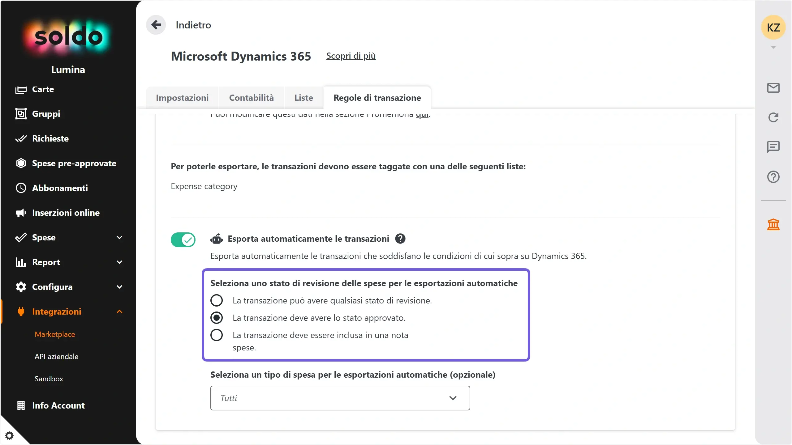 WC_Integrations_AutoExportPostSetupExpenseReviewStatus_202502_ITA.webp