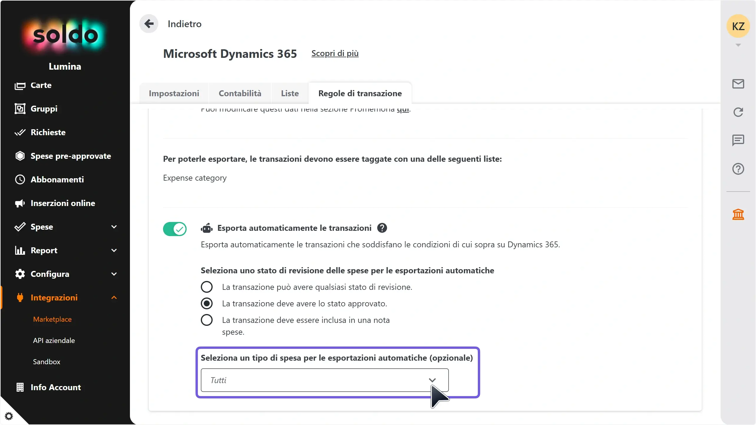 WC_Integrations_AutoExportPostSetupExpenseTypeDropdown_202502_ITA.webp