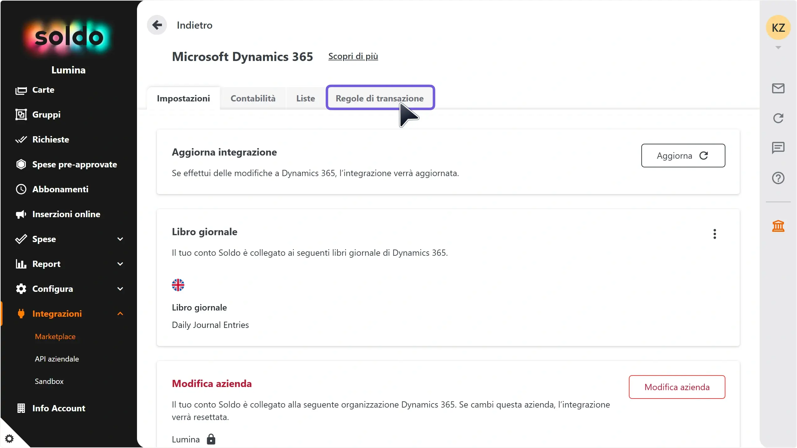 WC_Integrations_AutoExportTransactionRulesTabAnnotated_202502_ITA.webp