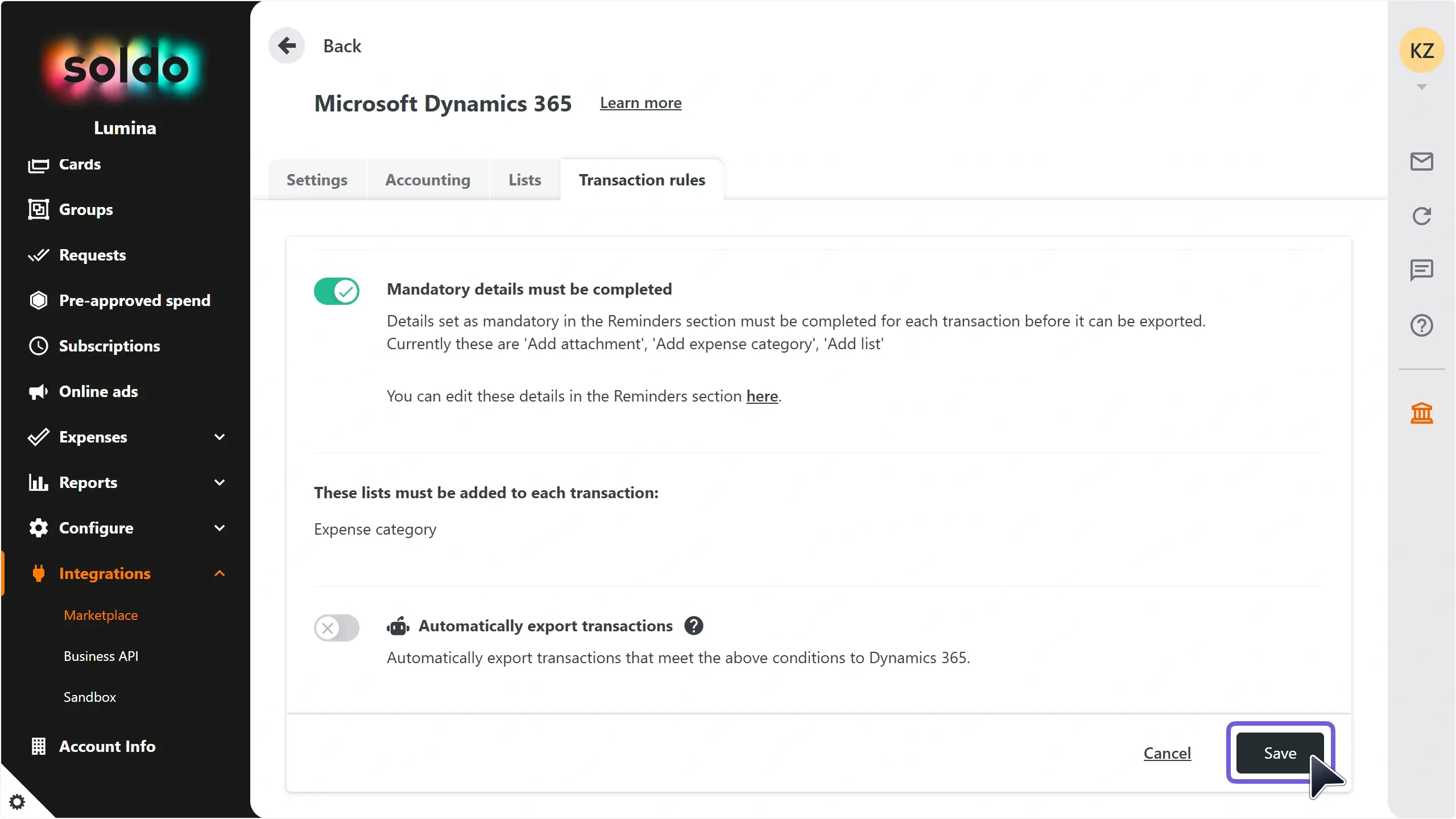 WC_Integrations_AutoExportPostSetupToggleDisabledSave_202502_FR.webp