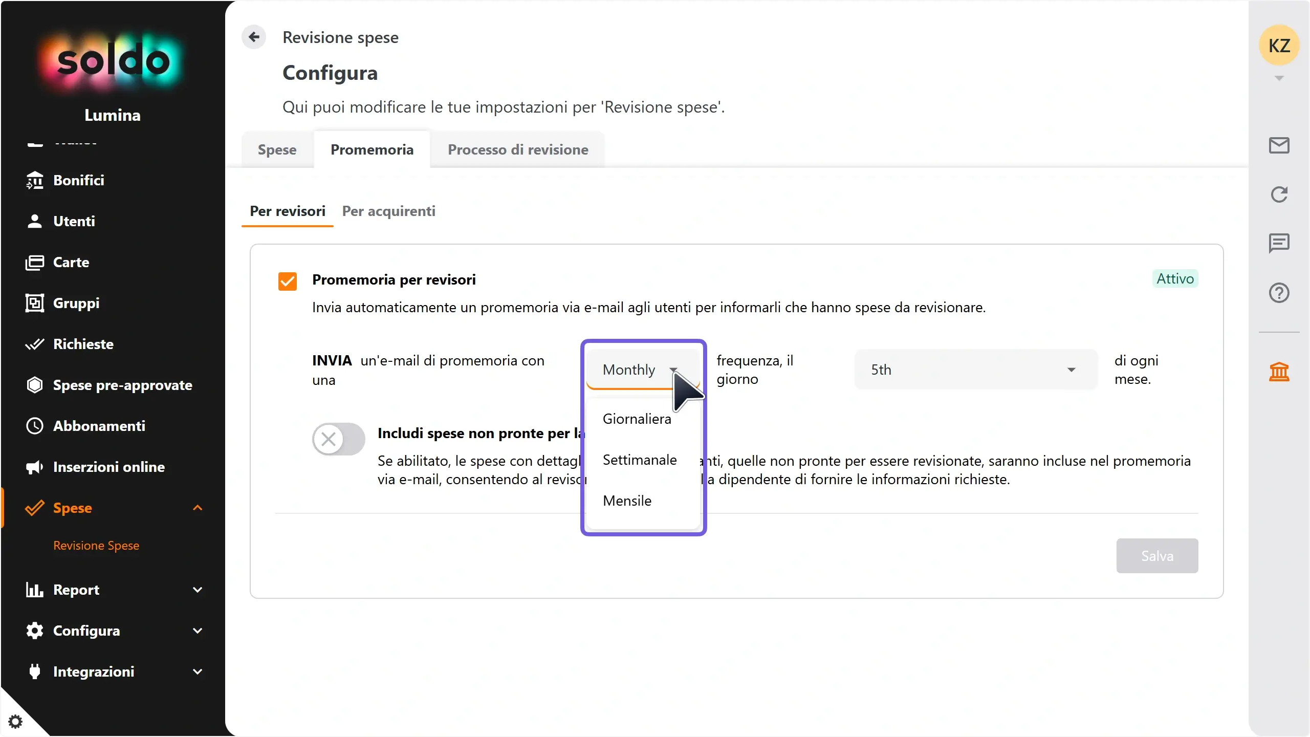 WC_Expense_AdvancedReminders_FrequencyDropdownFeatureActive_202501_ITA.webp