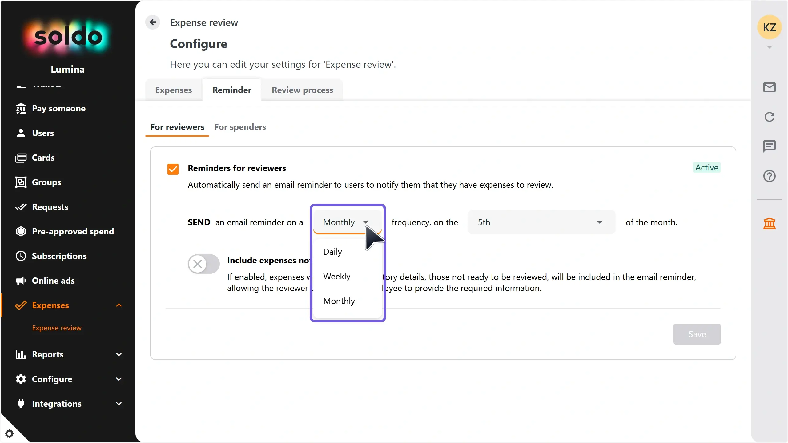 WC_Expense_AdvancedReminders_FrequencyDropdownFeatureActive_202501_FR.webp