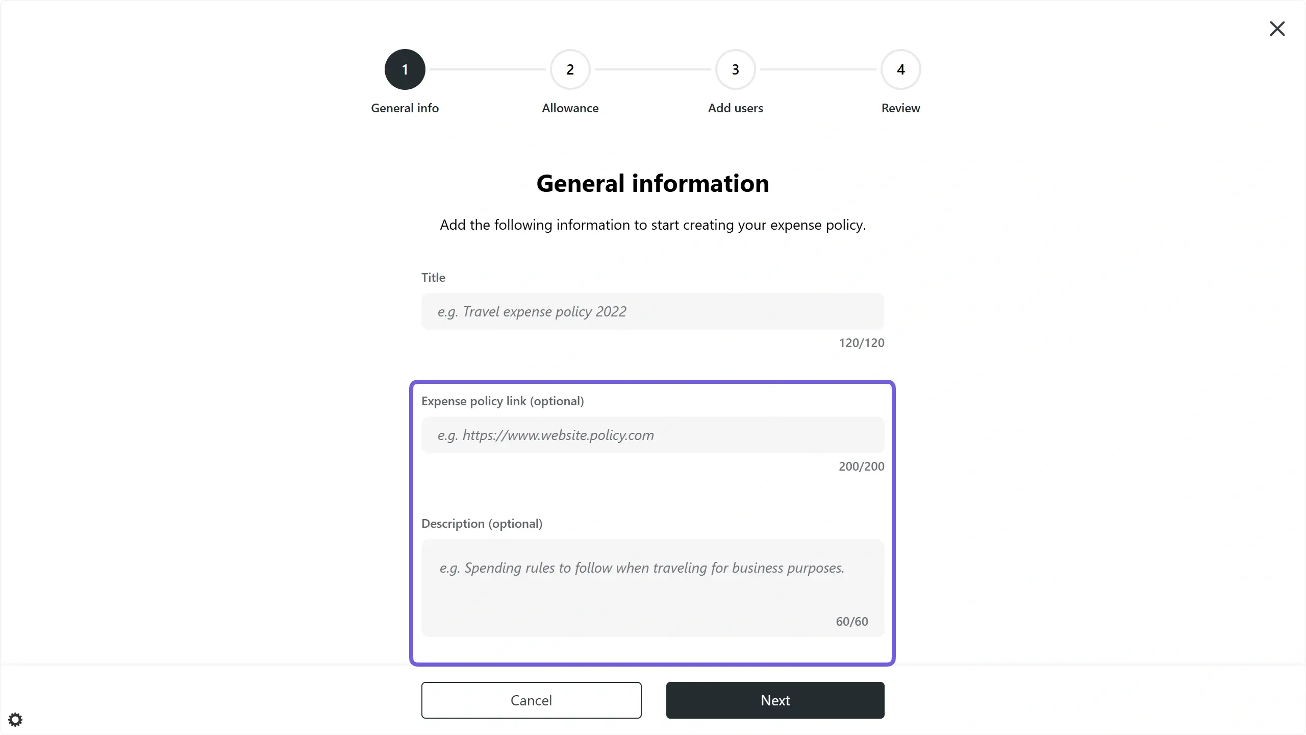 WC_Expense_ExpensePolicy_AddOptionalFieldsAnnotated_202503_FR.webp