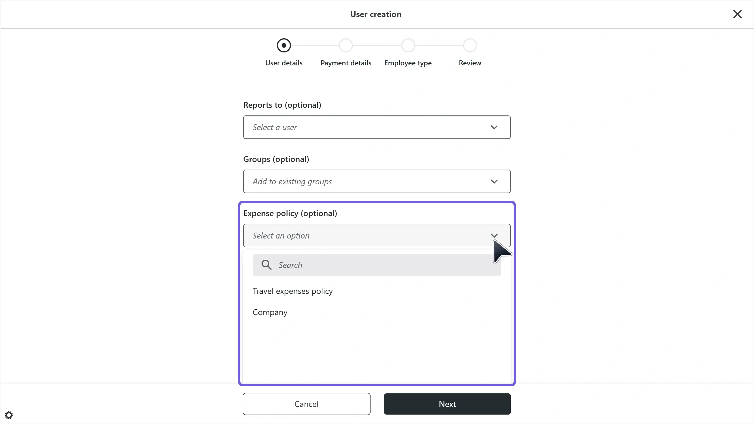 WC_Expense_ExpensePolicy_AddDuringUserCreation_202503_FR.webp