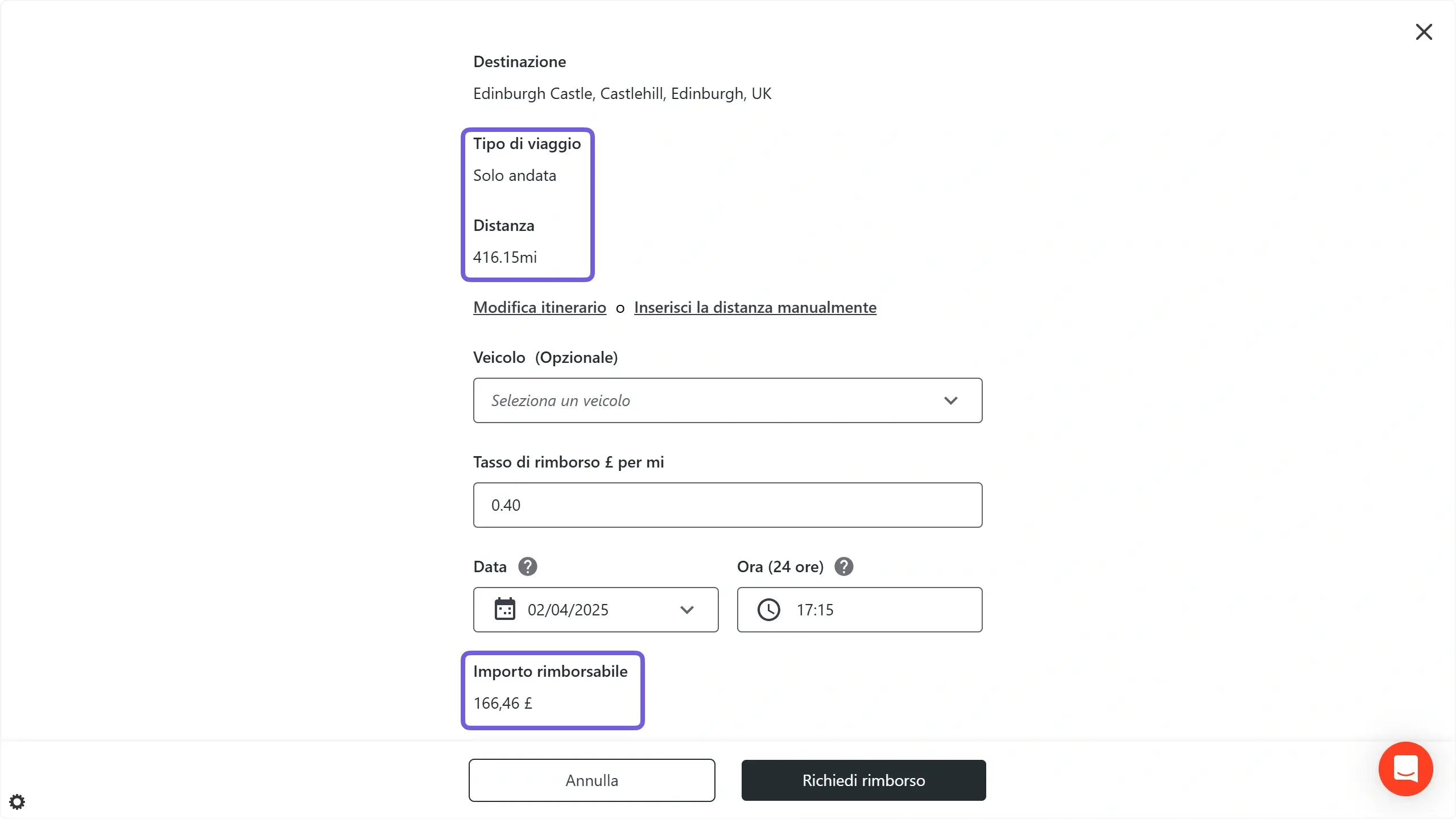 WC_MileageReimbursement_CalculateMileage_SelectRouteSingleCalculated202504_ITA.webp