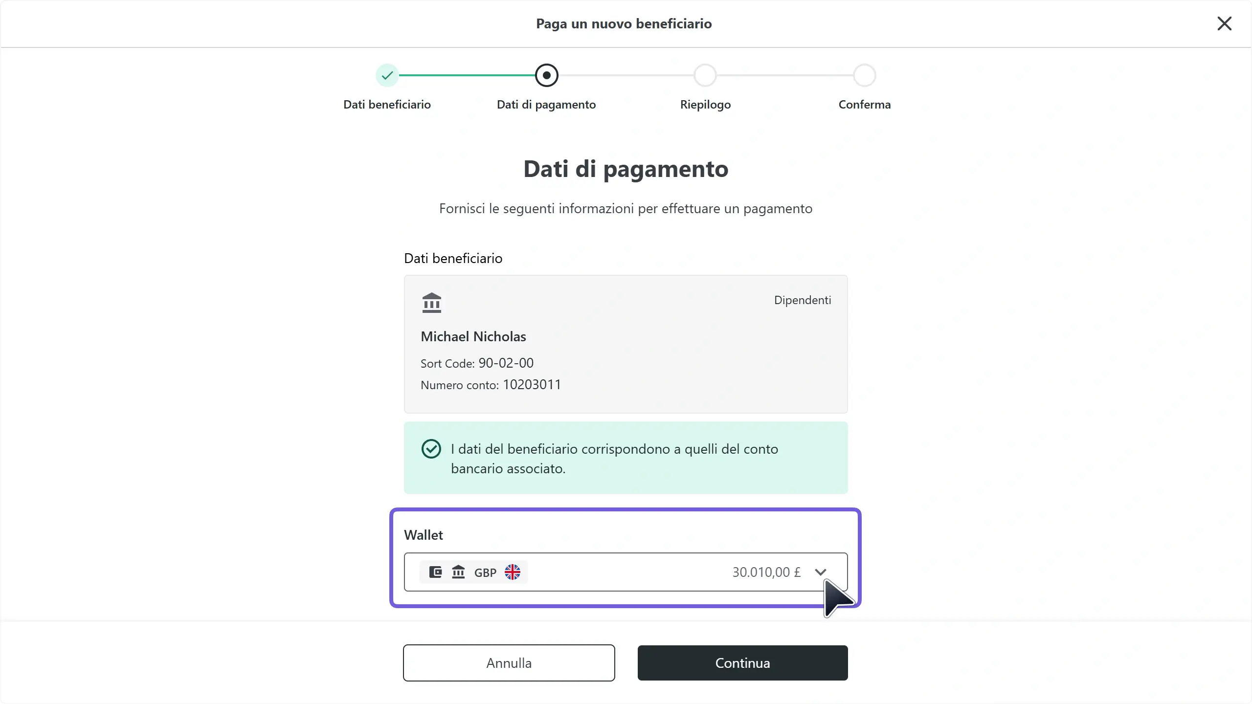 WC_BankTransfer_MakePayment_UnverifiedSelectWalletAnnotated_202505_ITA.webp