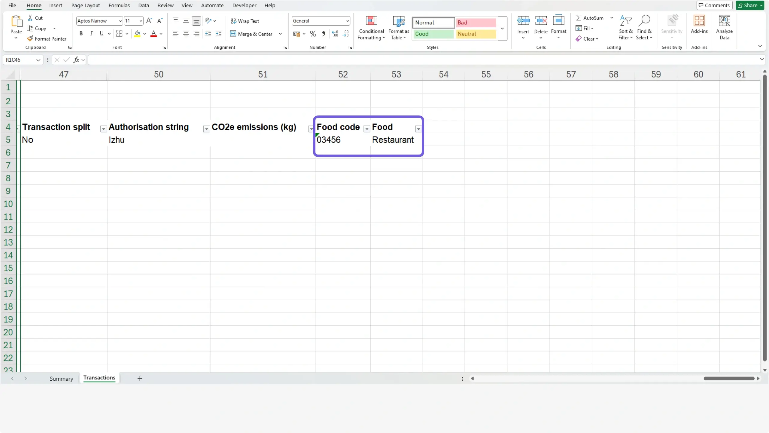 Codes in exported reports