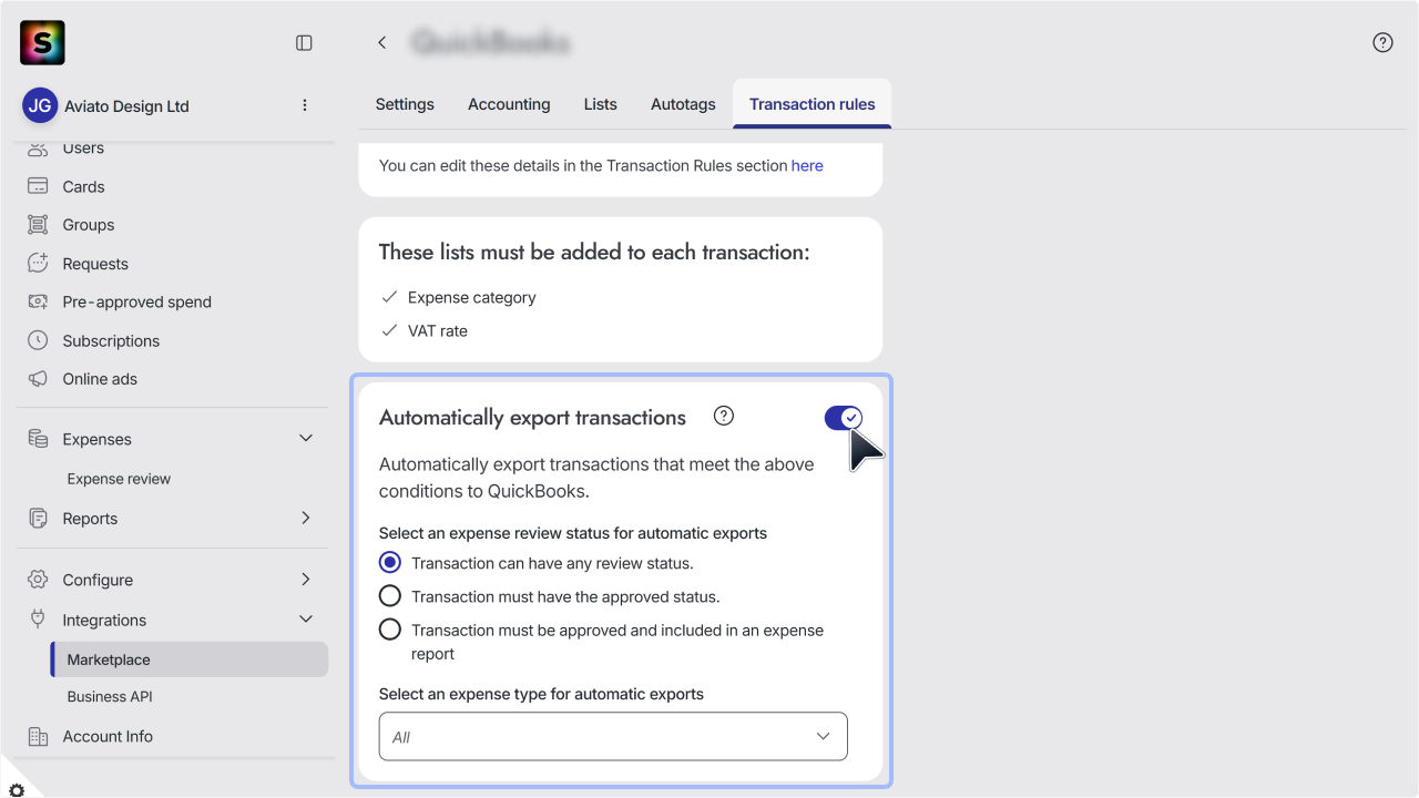 WC_Integrations_AutoExport__ExpenseReviewOptionsPostToggleAnnoatated_202602_Surface_EN.png